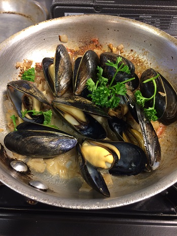 Mussels cooked with Whitehaven Sauvignon Blanc