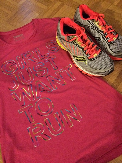 Girls Just Want to Run t-shirt and running shoes