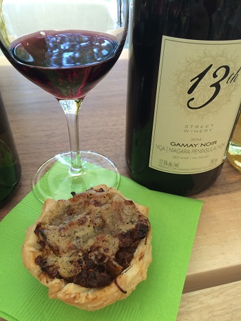 13th Street Winery 2014 Gamay Noir paired with an apricot and blue cheese tart.